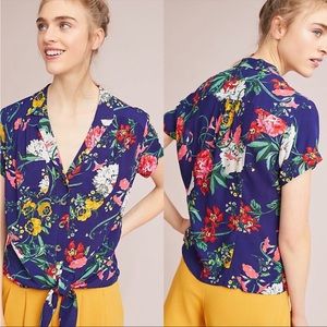Anthropologie Maeve Bateau Button down Floral Shirt Size 0